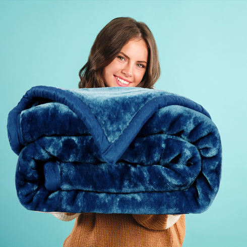 Navy Blue - Premium Double Bed Winter Mink Blanket