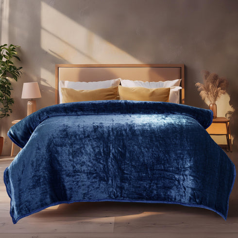 Navy Blue - Premium Double Bed Winter Mink Blanket