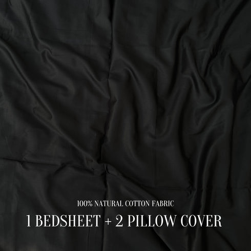 Midnight Black Flat Premium Cotton Bedsheet Set