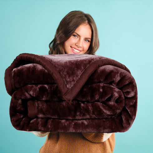 Chocolate Shade - Premium Double Bed Winter Mink Blanket