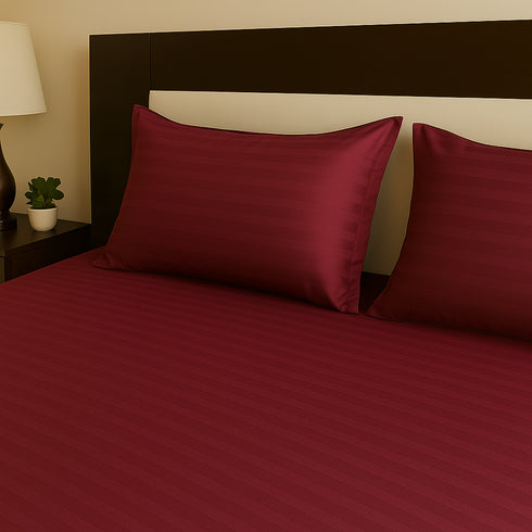 Wine Red - Cotton Feel Fitted Bedsheet Set