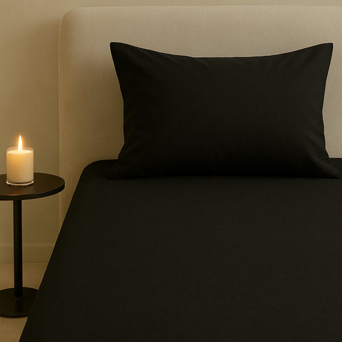 Midnight Black Flat Premium Cotton Bedsheet Set