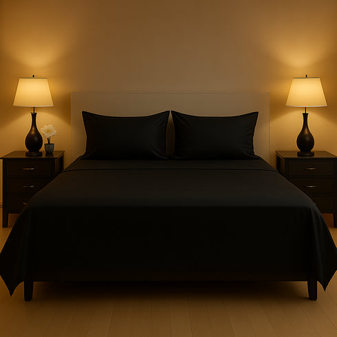 Midnight Black Flat Premium Cotton Bedsheet Set