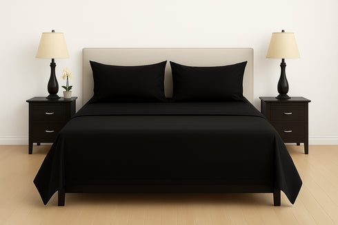 Midnight Black Flat Premium Cotton Bedsheet Set