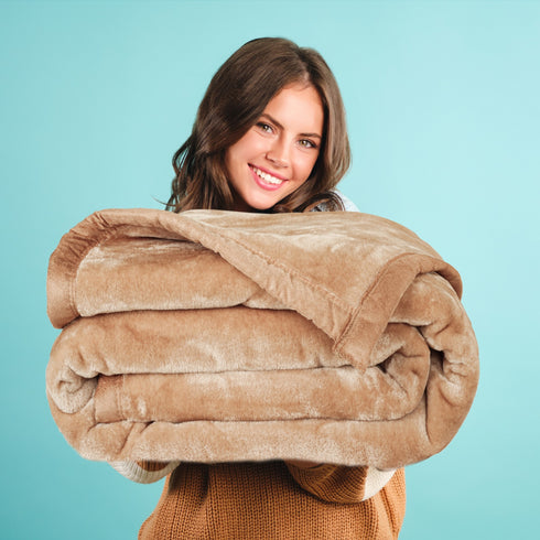 Beige Shade - Premium Double Bed Winter Mink Blanket