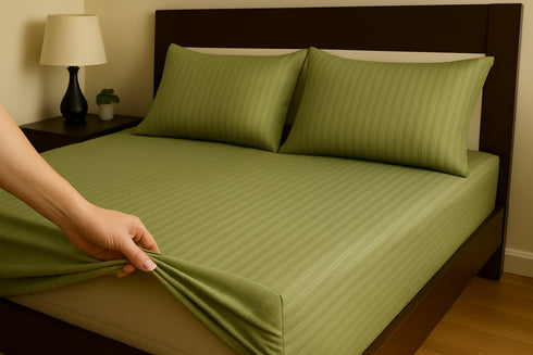 Pistachio Green - Cotton Feel Fitted Bedsheet Set