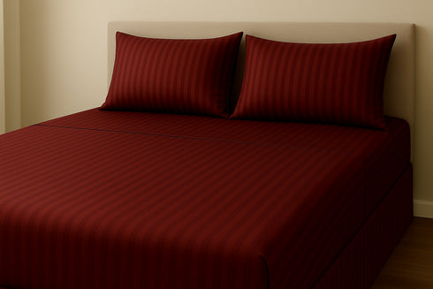 Wine Red - Cotton Feel Fitted Bedsheet Set