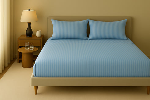 Blue Whisper - Cotton Feel Fitted Bedsheet Set