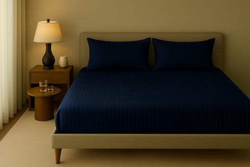 Midnight Blue - Cotton Feel Fitted Bedsheet Set