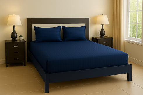 Midnight Blue - Cotton Feel Fitted Bedsheet Set