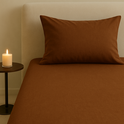 Chocolate Brown Flat Premium Cotton  Bedsheet Set
