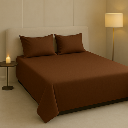 Chocolate Brown Flat Premium Cotton  Bedsheet Set