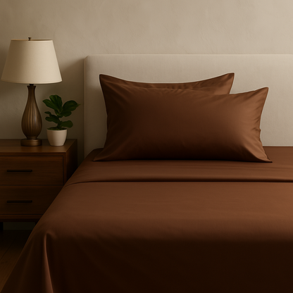 Chocolate Brown Flat Premium Cotton  Bedsheet Set