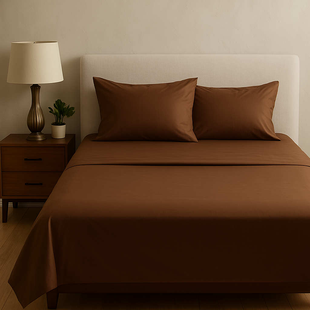 Chocolate Brown Flat Premium Cotton  Bedsheet Set