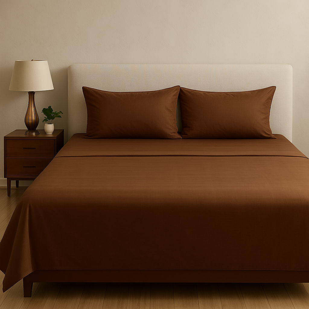 Chocolate Brown Flat Premium Cotton  Bedsheet Set
