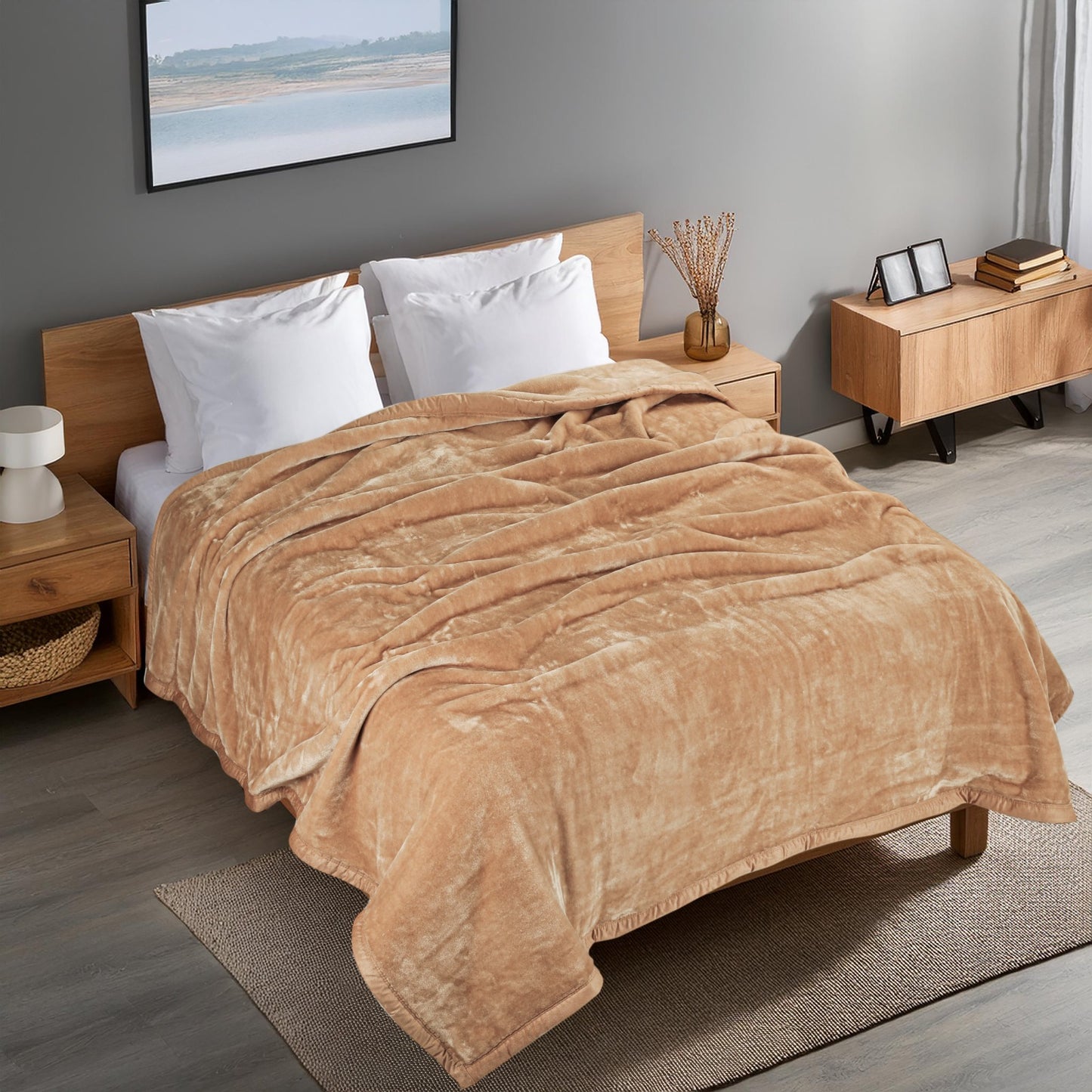 Beige Shade  Premium Double Bed Winter Mink Blanket