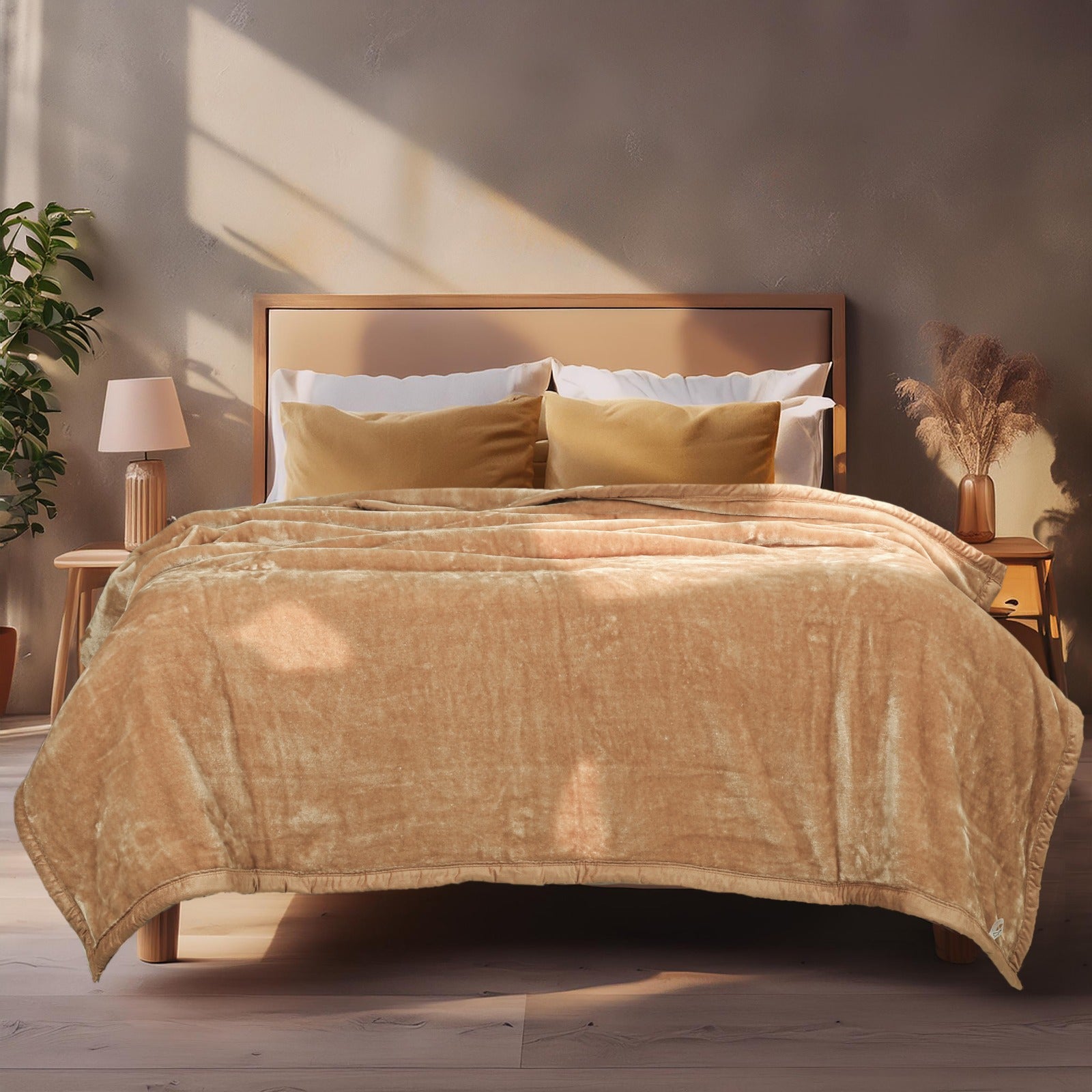 Beige Shade  Premium Double Bed Winter Mink Blanket